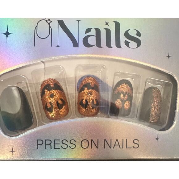 ArovFam Halloween Sparkly Pumpkin Press On Nail Set 24 piece Fake Nails - Picture 1 of 4